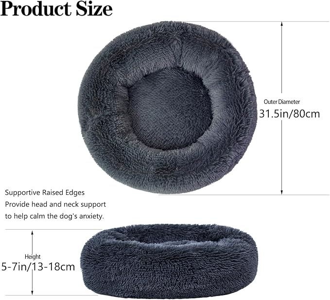 Calming Dog Bed for Medium Dogs Cats, Puppy 31'' Round Anti-Anxiety Warm Fluffy Plush Faux Fur Bed, Soft Anti-Slip Donut Washable, Cozy Medium Puppy Bed, Fits up to 50 lbs Pets