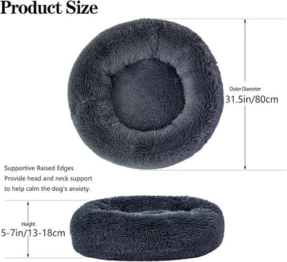 Calming Dog Bed for Medium Dogs Cats, Puppy 31'' Round Anti-Anxiety Warm Fluffy Plush Faux Fur Bed, Soft Anti-Slip Donut Washable, Cozy Medium Puppy Bed, Fits up to 50 lbs Pets
