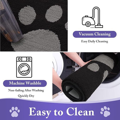 Buganda Dog Door Mat for Muddy Paws, Absorbent Dirt Trapper Non Slip Indoor Doormats, Washable Low-Profile Mat for Mud Dogs, Entryway Carpet for Inside Floor (48x30 Inches, Black and Grey)