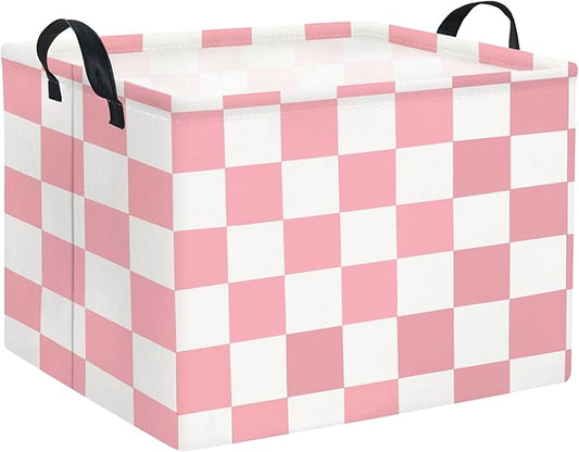 HIYAGON Rectangular Baby Girl Basket Fabric Storage Basket Storage Bin Organizer Box Room Decor(Pink Checkered)