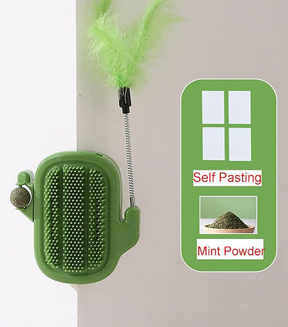 Pet Scratch the Itch, 5 Inch x 5 Inch Plastic Green Self-adhesive Massager Grooming Brushes Tools with Mint Ball for Cats and Dogs (green)