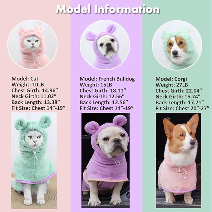 Dog Bathrobe Towel, Cat Bathrobe Microfiber Fast Drying Absorbent Hooded Bath Towel for Puppy Small Medium Large Dog Cat(Pink,XL)