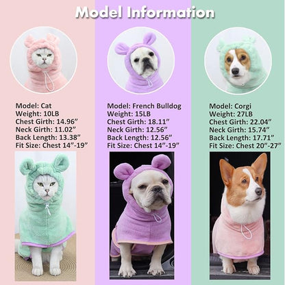 Dog Bathrobe Towel, Cat Bathrobe Microfiber Fast Drying Absorbent Hooded Bath Towel for Puppy Small Medium Large Dog Cat(Pink,S)
