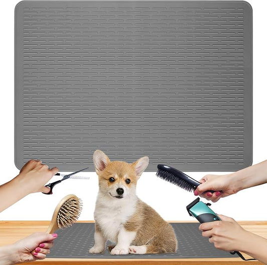 Dog Grooming Table Mat Pad Non Slip - 28" x 19.7" Silicone for Cat Litter Mat, Waterproof Soft Pet Grooming Table Mats for Home Use & Professional Salon