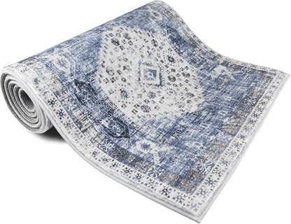 RUUGME Washable Runner Rug 2x7 - Vintage Kitchen Area Rug Stain Resistant Rugs for Living Room Bedroom Laundry Room Mat Distressed Rug Hallway Floor Carpet Runner for Bathroom 2'x7' Aqua Blue