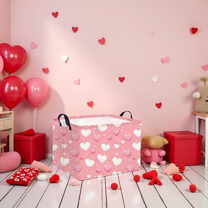 Rectangular Heart Basket Kids Baby Girls Basket Cute Toy Storage Bin Organizer Shelf Book Love Room Decor(Pink Light Heart)