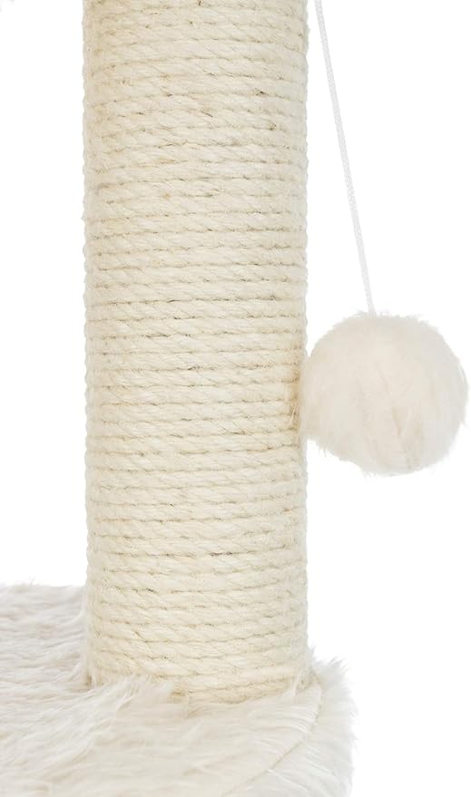 TRIXIE Baza Grande Cat Scratching Post 23,6 Inch - with Durable Sisal Rope and with Fluffy Hammock, Dangling Cat Toy & Cuddly Cat Cave - in Cream