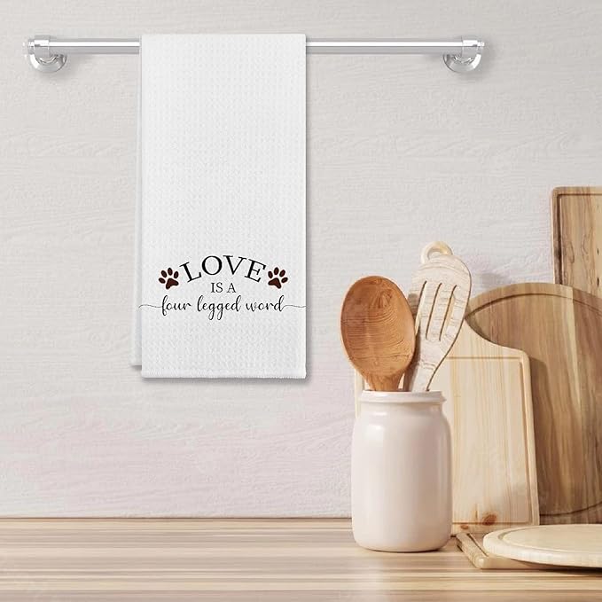 EIONEY Cute Dog Paws Love is A Four Legged Word Kitchen Towels & Tea Towels,Dish Cloth Flour Sack Hand Towel for Farmhouse Kitchen Decor,24 X 16 Inches Cotton Dish Towels Dishcloths,Dog Lovers Gifts