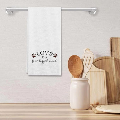 EIONEY Cute Dog Paws Love is A Four Legged Word Kitchen Towels & Tea Towels,Dish Cloth Flour Sack Hand Towel for Farmhouse Kitchen Decor,24 X 16 Inches Cotton Dish Towels Dishcloths,Dog Lovers Gifts
