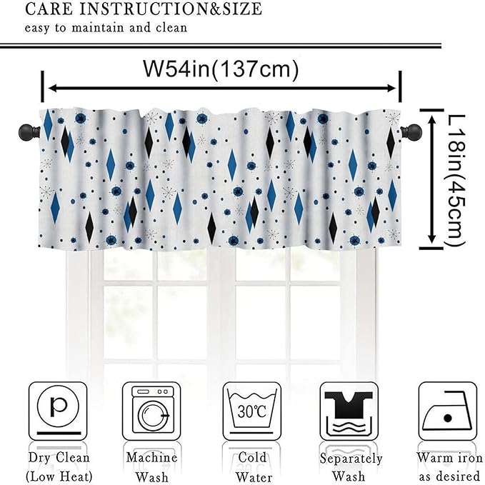 Mid Century Valance Curtains, Retro Atomic Starburst Vintage Modern Abstract Geometric Pattern 1950s Window Curtain Valance for Bedroom Living Room Kitchen 54x18inch