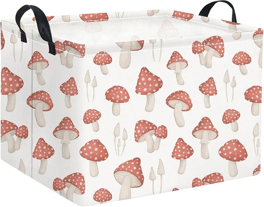 HIYAGON Rectangular Kids Basket Baby Girl Basket Fabric Storage Bin Organizer Box Room Decor(Mushroom)