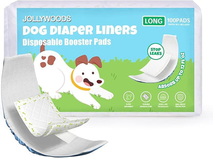 Dog Diaper Liners Booster Pads for Male & Female Dogs, Disposable Doggie Diaper Inserts Fit Dog Belly Bands and Male Wraps, Super Absorbent and Leakproof Long-100Count