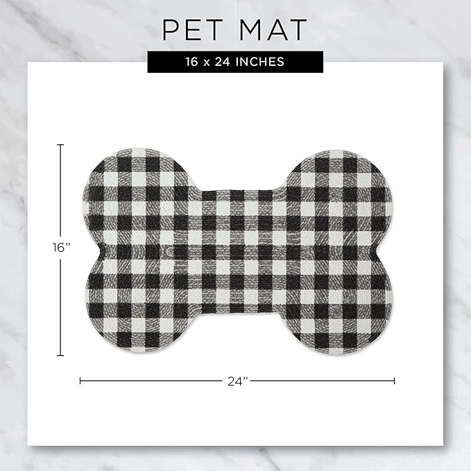 DII Braided Pet Mat Collection 100% Cotton, Bone Shape, Black/White Buffalo Check