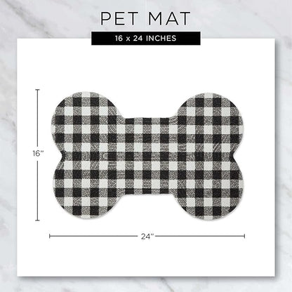 DII Braided Pet Mat Collection 100% Cotton, Bone Shape, Black/White Buffalo Check