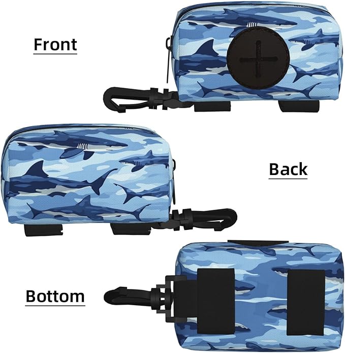 Dog Poop Bag Holder for Leashes - Lightweight Pet Waste Bags Dispenser Doggy Zippered Pouch for Puppy Walking Accessories(Camouflage Shark)