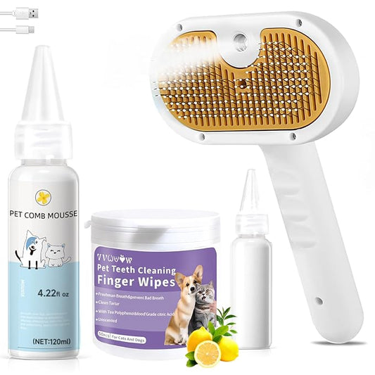 Pet Steam Brush for Dog & Cat – shower bath brush – Steam for Shedding & Grooming Water Brush for Long & Short Haired Pets Spritz Defur Comb 3-in-1 Spray Hair Removal Comb