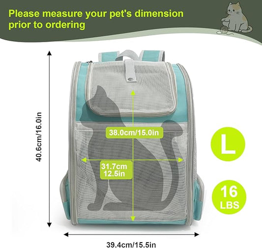 halinfer Backpack to Carry Cat and Small Puppy up to 16 Pounds, Breathable Pet Carrier to Transport Kitten Rabbit to Vet Visit Bag, Airline Approved Collapsible Expandable Black