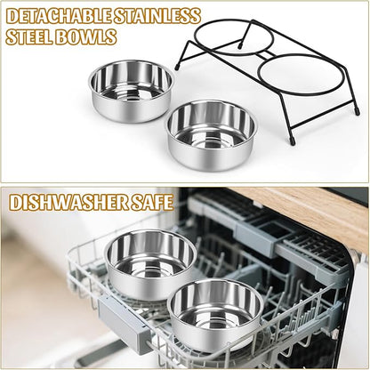 Raised Cat Bowls Cat Feeder Holders 2 Stainless Steel Elevated Pet Water Food Bowl for Cats Puppies Rabbits (2 Bowls)