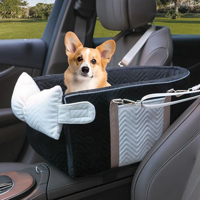 Small Dog Car Seat, Portable Dog Seat with Soft Washable Cushion,Center Console Dog Car Seat for Small Dogs Up to 13lbs(Black)