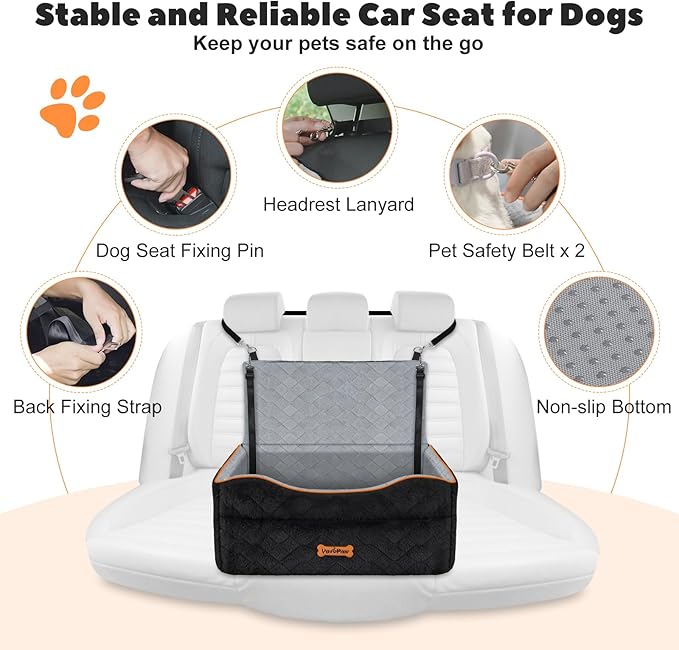 Dog Car Seat for Medium Dog, Dogs Booster Seat Under 50Lbs or 2 Small Dogs Washable, Pet Car Seats with 2 Safety Leashes, Pets Sofa Bed Cushion Add Thick Sponge, Pet Cars Carrier for Travel