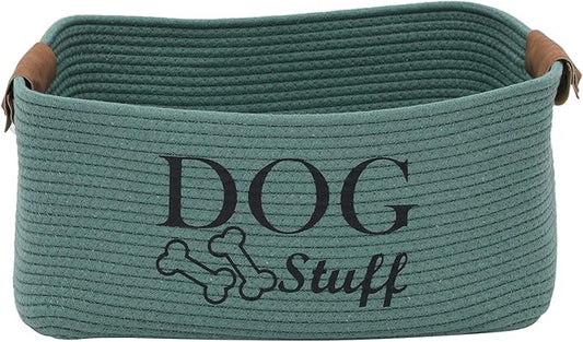 Durable Cotton rope dog toy storage, large dog bin, pet bed, puppy toy box - Perfect for organizing pet toys, blankets, leashes, clothing and any doggie stuff - Green