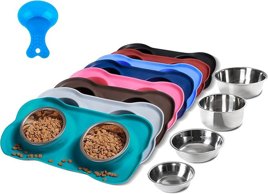 Hubulk Pet Dog Bowls 2 Stainless Steel Dog Bowl with No Spill Non-Skid Silicone Mat + Pet Food Scoop Water and Food Feeder Bowls for Feeding Small Medium Large Dogs Cats Puppies (Extra Large, Green)