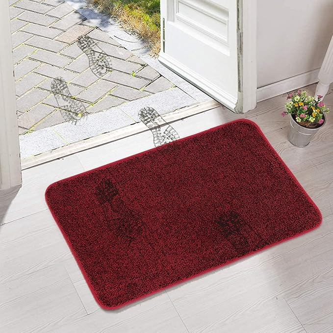 ITSOFT Dirt Trapper Indoor Door Mat & Entrance Rug for Wet Muddy Shoes and Pet Paws, Non-Slip Machine Washable, Shoe Scraper, Absorbent Welcome Dog Mat for Front Door, Entry Way (30x18, Red & Black)