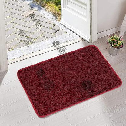 ITSOFT Dirt Trapper Indoor Door Mat & Entrance Rug for Wet Muddy Shoes and Pet Paws, Non-Slip Machine Washable, Shoe Scraper, Absorbent Welcome Dog Mat for Front Door, Entry Way (30x18, Red & Black)