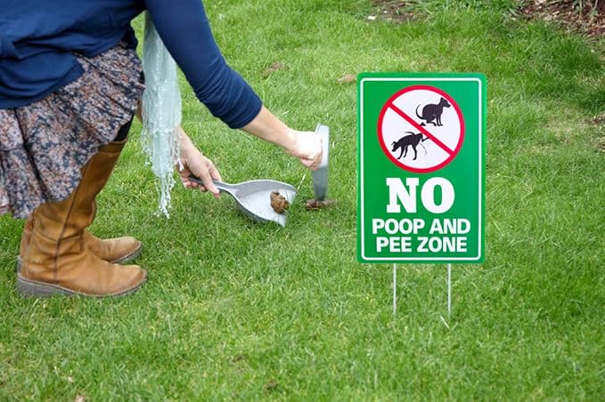 WaaHome No Poop and Pee Dog Sign - 8''X12'' Clean Up After Your Dog Sign with Metal Stakes - Please Pick Up After Your Dog Sign - Double Sided No Pooping and Peeing Dog Sign for Yard Lawn