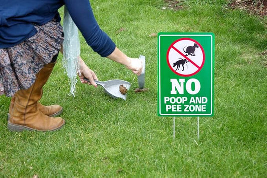 WaaHome No Poop and Pee Dog Sign - 8''X12'' Clean Up After Your Dog Sign with Metal Stakes - Please Pick Up After Your Dog Sign - Double Sided No Pooping and Peeing Dog Sign for Yard Lawn