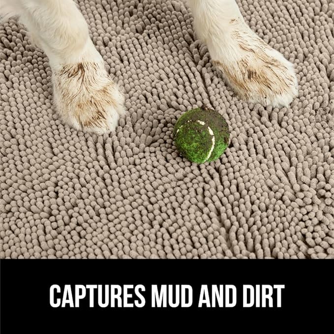 GORILLA GRIP SoakSTOPPER Dog Door Mat, 36x24 Machine Washable Rug Absorbent Doormat Captures Moisture Mud Dirt, Quick Dry Soft Chenille Entryway Rugs Indoor Entrance Mats for Dog Paws, Beige