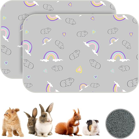 Homimp 2 Pack Guinea Pig Cage Liners,Washable Small Animal Bedding,Waterproof Reusable & Anti Slip Guinea Pig Pee Pad Fast and Super Absorbent Mat for Small Animal Rabbit Bunny Hamster,Grey 16"x24"