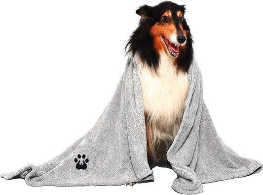 Extra Large Dog Towel Super Absorbent Soft Microfiber Pet Bath Grooming Towels for Drying Dogs and Other Pets (XL-55" * 36", Grey)