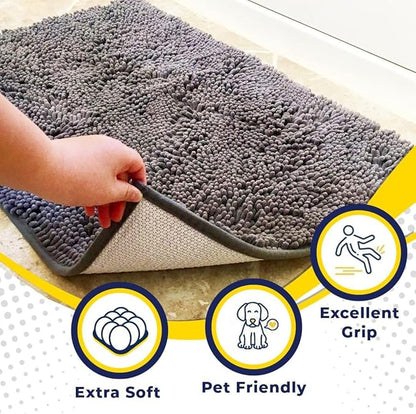 Muddy Mat® | Super Absorbent Door Mat Indoor, Microfiber Quick Dry Chenille Entryway Rug, Non-Slip Front Door Mat, Indoor Mats for Entryway, Machine Washable Pet Rug, Grey 36"x120"