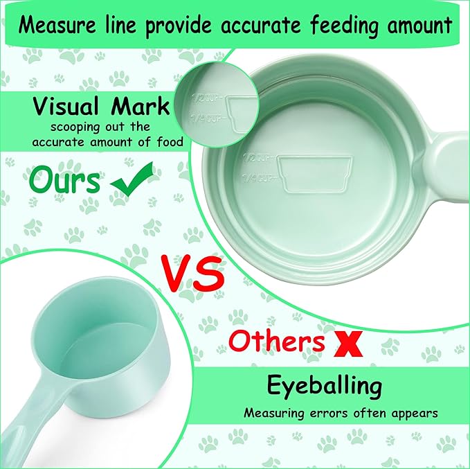 Dog Cat Food Scoop - Pet Food Scoop Dog Food Measuring Cup 1/2 1/4 Cup, Comfortable Long Handle for Easy to Scoop Food, Mint Green 1/2 Cup