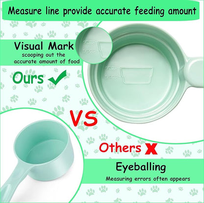 Dog Cat Food Scoop - Pet Food Scoop Dog Food Measuring Cup 1/2 1/4 Cup, Comfortable Long Handle for Easy to Scoop Food, Mint Green 1/2 Cup
