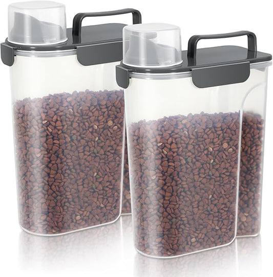 5Lbs Airtight Cat Dog Food Storage Container with Upgraded Large Nozzle BPA-Free, Pet Food Storage Containers for Rice, Grain, Pet Food, Flour, Dog Treat Storage (Black×2, 5L-2pack)