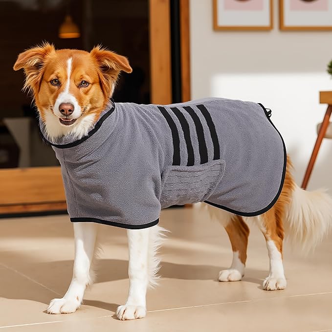 Microfibre Dog Bathrobe Dog Towel Wrap Super Absorbent Dog Drying Coat Bath Robe for Puppy, Medium & Large Dogs, Fast Drying, Adjustable, for Pet Dogs & Cats