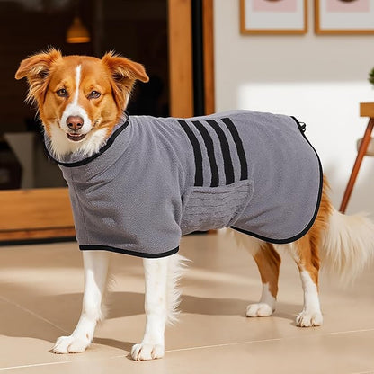 Microfibre Dog Bathrobe Dog Towel Wrap Super Absorbent Dog Drying Coat Bath Robe for Puppy, Medium & Large Dogs, Fast Drying, Adjustable, for Pet Dogs & Cats