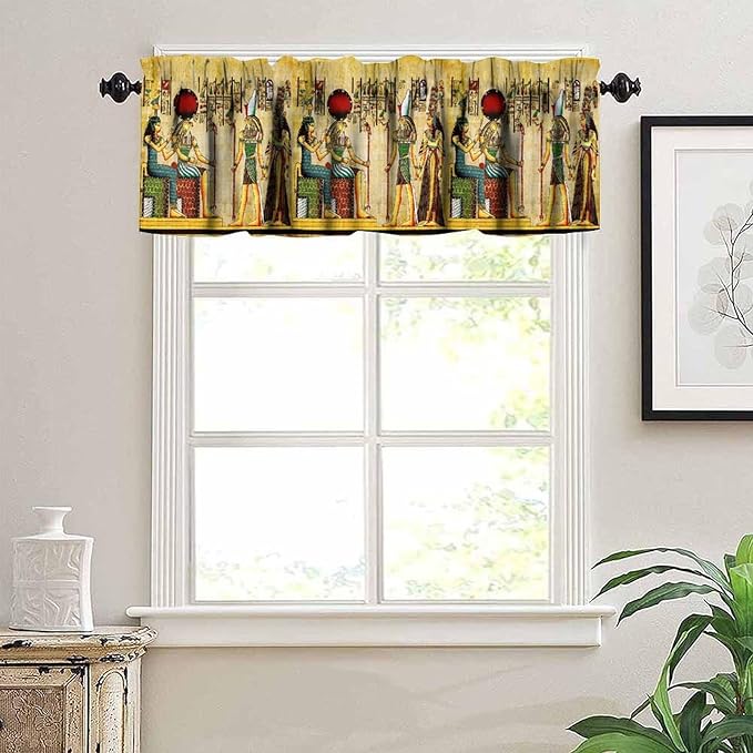Vintage Ancient Egypt Curtains Valance, Egyptian Style Old Egypt Hieroglyphics Print African Pharaoh Theme Window Valance Curtain for Farmhouse Bedroom Living Room Kitchen 54x18inch