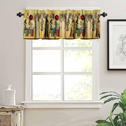 Vintage Ancient Egypt Curtains Valance, Egyptian Style Old Egypt Hieroglyphics Print African Pharaoh Theme Window Valance Curtain for Farmhouse Bedroom Living Room Kitchen 54x18inch
