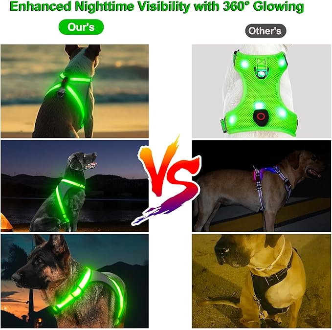 Visinite LED Dog Harness, USB Rechargeable Light Up Dog Vest, 2 Illuminate Modes Glow in The Dark Dog Harness, Adjustable Lighted Pet Harness Light for Night Walking Safety (Green, XL)
