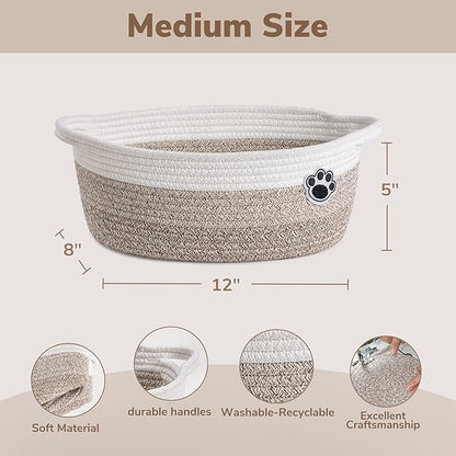Dog Toy Basket Small Gift Basket for Baby, Woven Storage Baskets for Dog Cat, Nursery Storage Baskets for Diapers, Towels, 12"x 8" x 5" Mixed-Brown