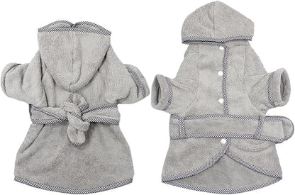 Dog Bathrobe, Microfiber Fast Drying Absorbent Hooded Bath Towel White for Puppy Small Medium Large Dog Cat (XL, Gray)