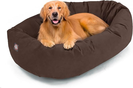 Majestic Pet 40 Inch Suede Calming Dog Bed Washable – Cozy Soft Round Dog Bed w/Spine Support for Dogs to Rest Head - Fluffy Donut Dog Bed 40x29x9 (Inch) - Round Pet Bed Large – Chocolate (2025)
