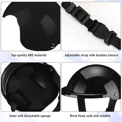 Frienda Dog Helmet and Goggles, UV Protection Doggy Sunglasses and 4 Inch Padded Puppy Motorcycle Helmet Adorable Dog Goggles with Adjustable Belt for Small Dogs Puppy Riding(Black,L)