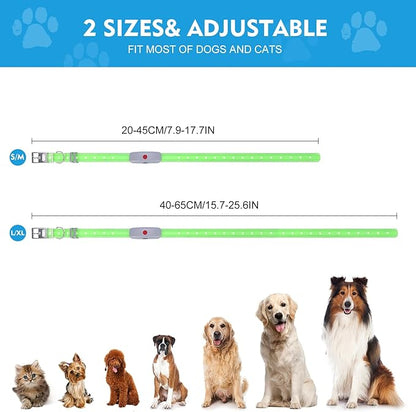 Lighted Dog Collar, Rechargeable Light Up Pet Collar, Waterproof LED Dog Collar Glow in The Dark, Make Pet Visible and Safety for Night Walking for Small Medium Large Dogs (Green)