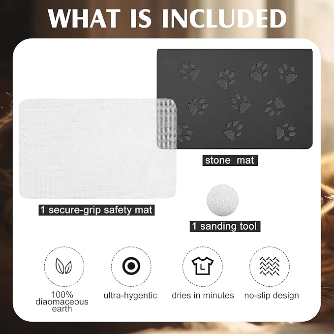Valentine Dog Gift Stone Mat for Dog Bowl Diatomaceous Earth Absorbent Non Slip Cat Puppy Mat for Food and Water Quick Drying Easy to Clean Placemat for Bowl Dish(Black,16 x 24 Inch)