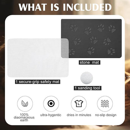Valentine Dog Gift Stone Mat for Dog Bowl Diatomaceous Earth Absorbent Non Slip Cat Puppy Mat for Food and Water Quick Drying Easy to Clean Placemat for Bowl Dish(Black,16 x 24 Inch)