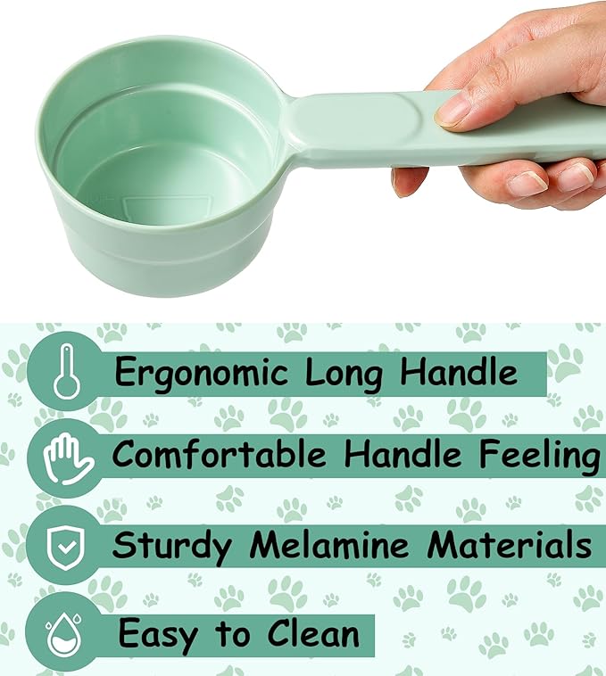 Dog Food Scoop 1 Cup 1/2 Cup - Melamine Dog Food Measuring Cup, Pet Food Scoop for Dog Cat...Comfortable Long Handle for Easy to Scoop Food